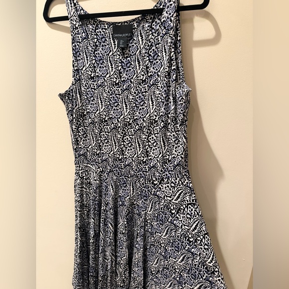 Cynthia Rowley Black, Blue and White Patterned Midi Dress - Picture 2 of 6